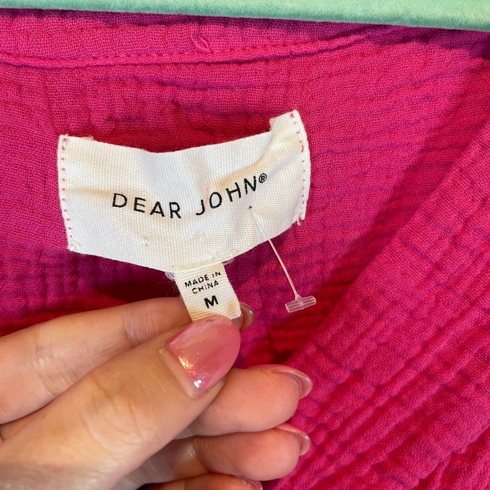 Dear‎ John Fuchsia Pink Cotton Gauze V-Neck Top with Knotted Sleeves Medium - Picture 6 of 6